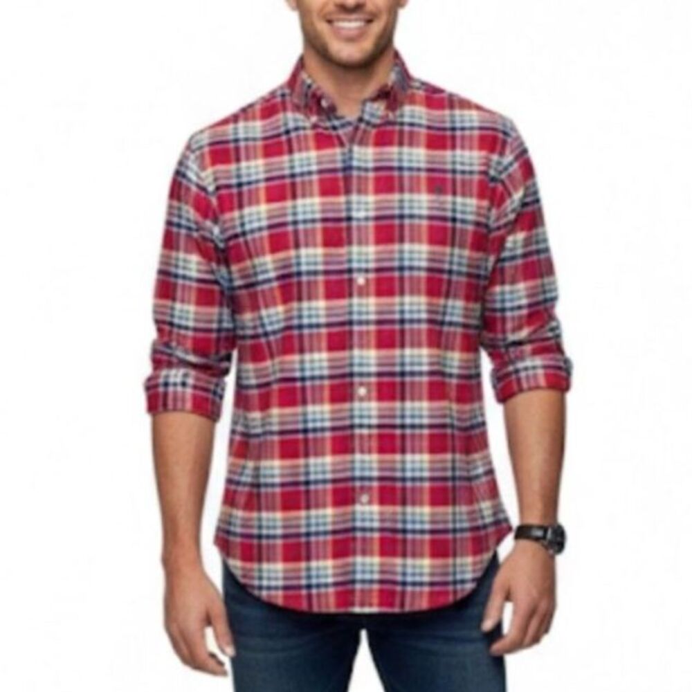 Ralph Lauren Men's Red Blue Yellow Plaid Long Sleeve Button-Down Shirt Size L